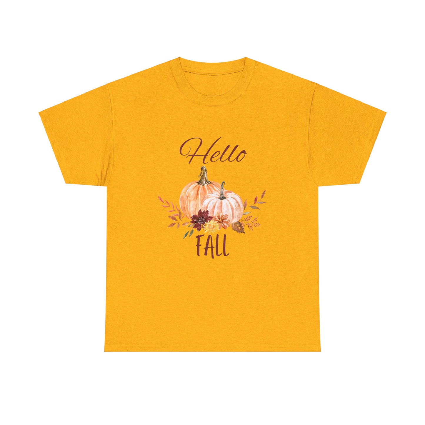 Hello Fall Unisex Tee - Fall Colors, Pumpkins, & Leaves