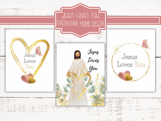 Valentine Home Decor for Christian Families | Jesus Loves You | Watercolor | Valentine Gift | Spanish & English | Valentine Printable