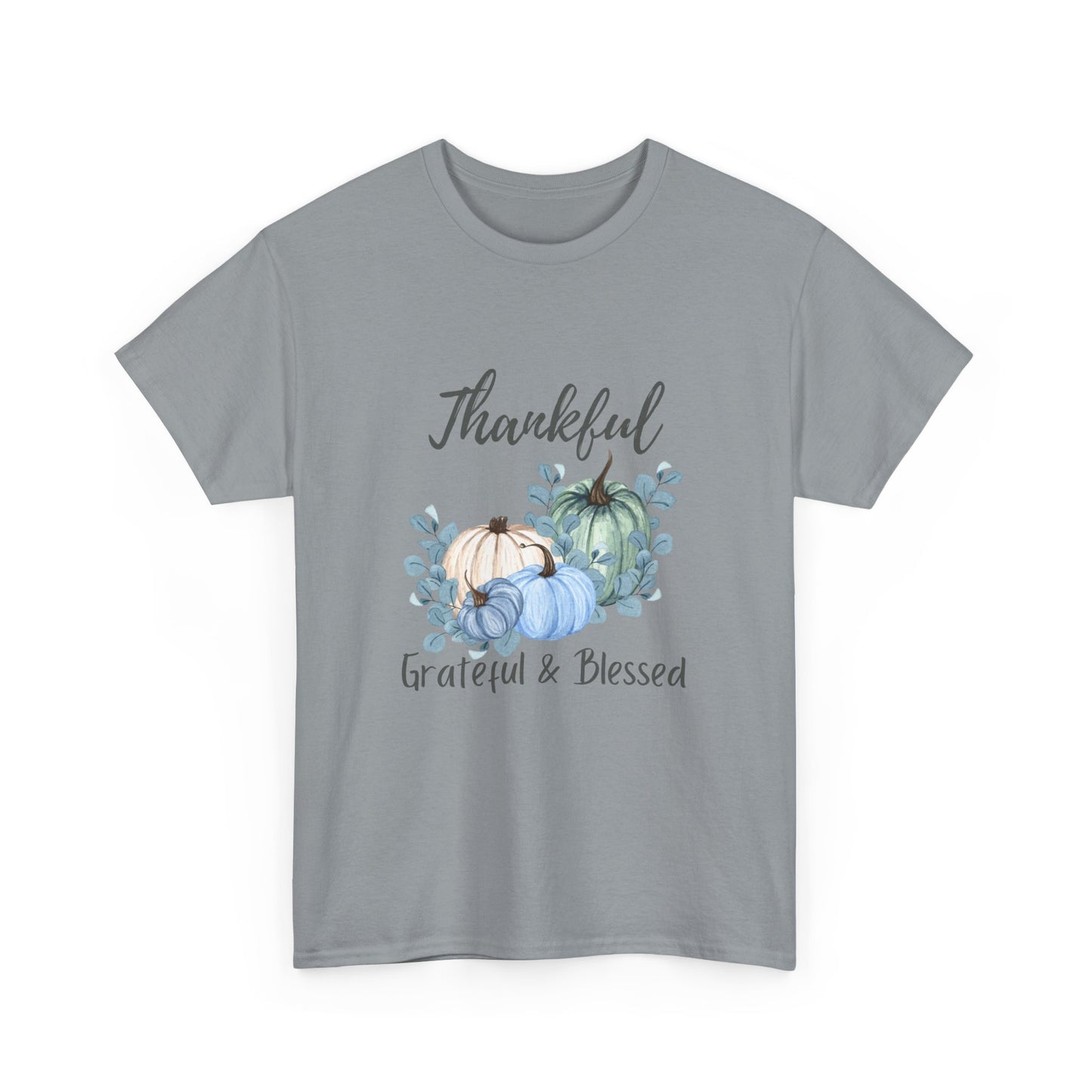 Thankful, Grateful & Blessed T-Shirt – Pumpkin & Leaves Design | Fall shirt | Fall clothing