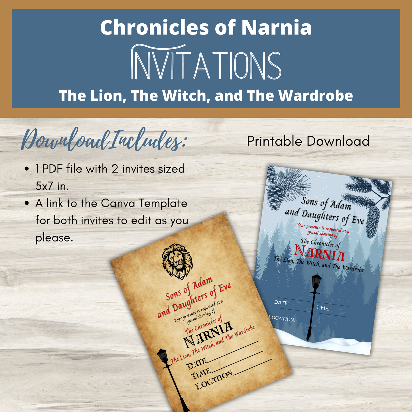 Chronicles of Narnia Party Invitations - The Lion, The Witch, and The Wardrobe