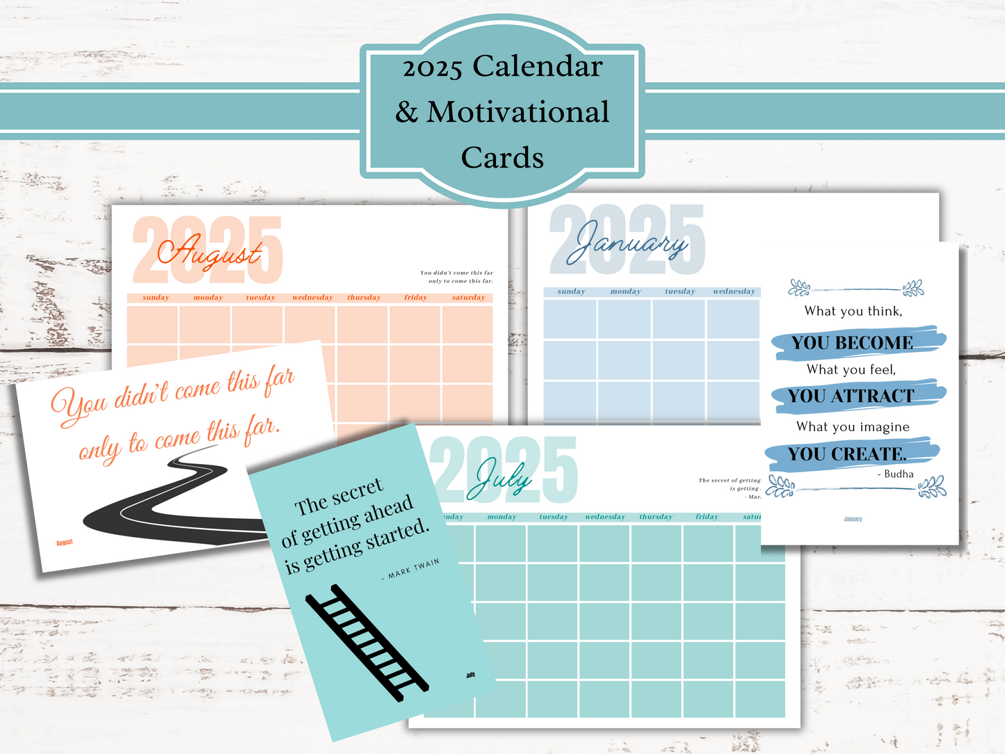 2025 Calendar with Motivation Cards | Yearly Organizer for Planning and Staying Inspired