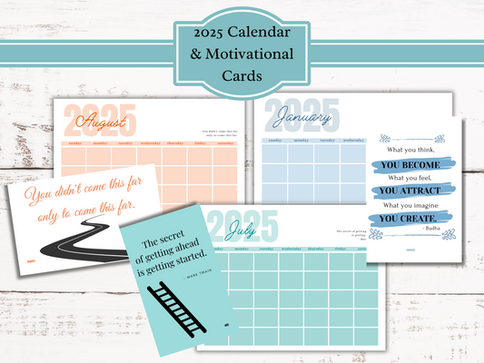 2025 Calendar with Motivation Cards | Yearly Organizer for Planning and Staying Inspired