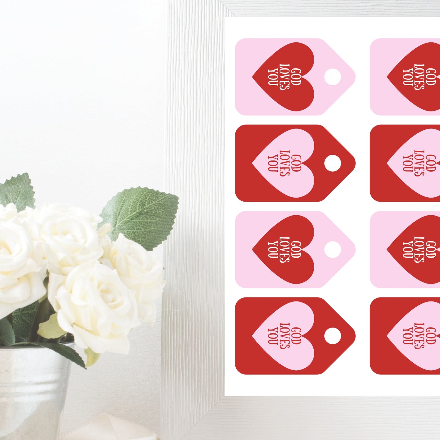 Valentine Gift Tags and Water Bottle Labels - God Loves You | Classroom Valentines | Valentine Printable | Valentine Gift