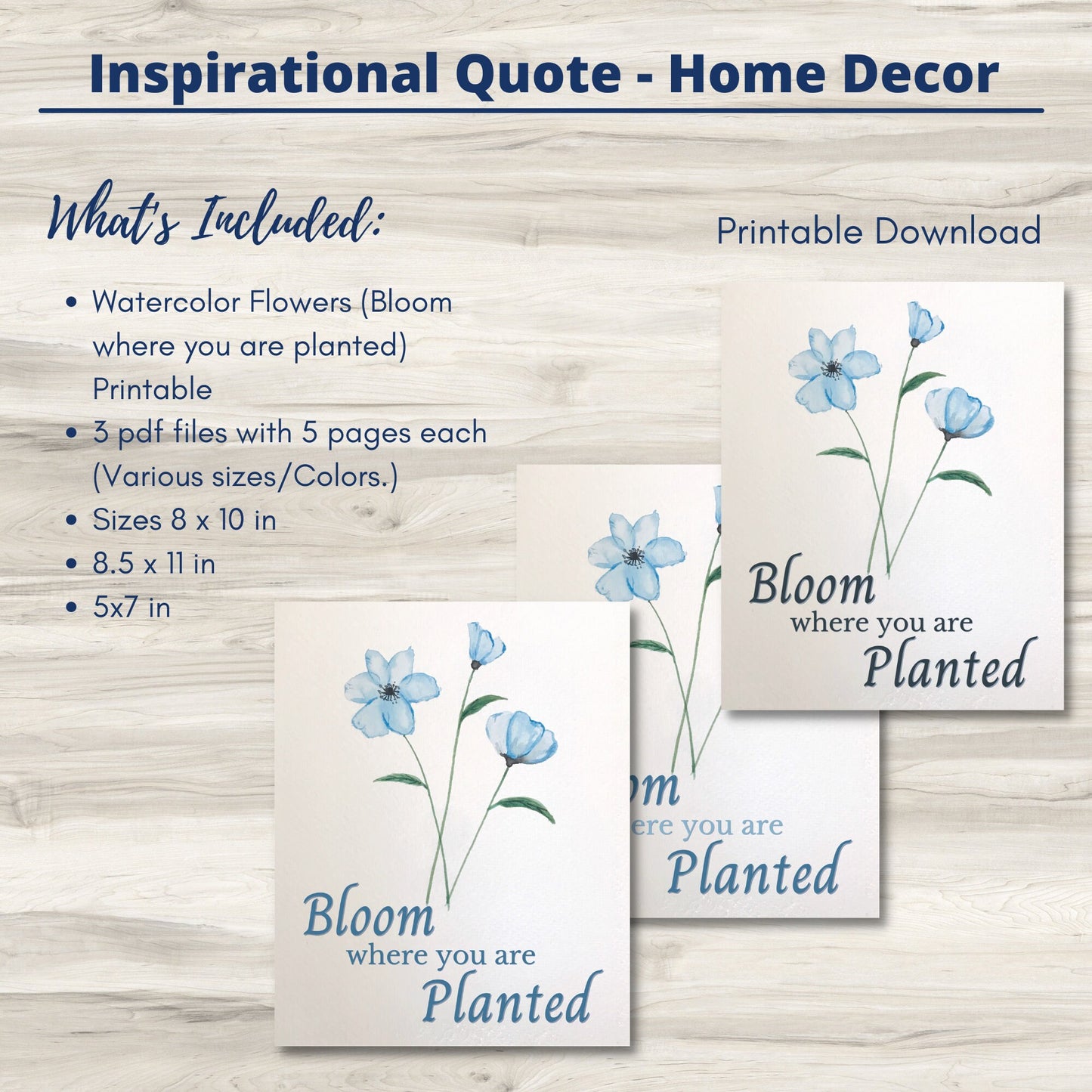 Bloom Where You Are Planted | Watercolor Printable | Inspirational Quote | Nature Inspired Wall Art