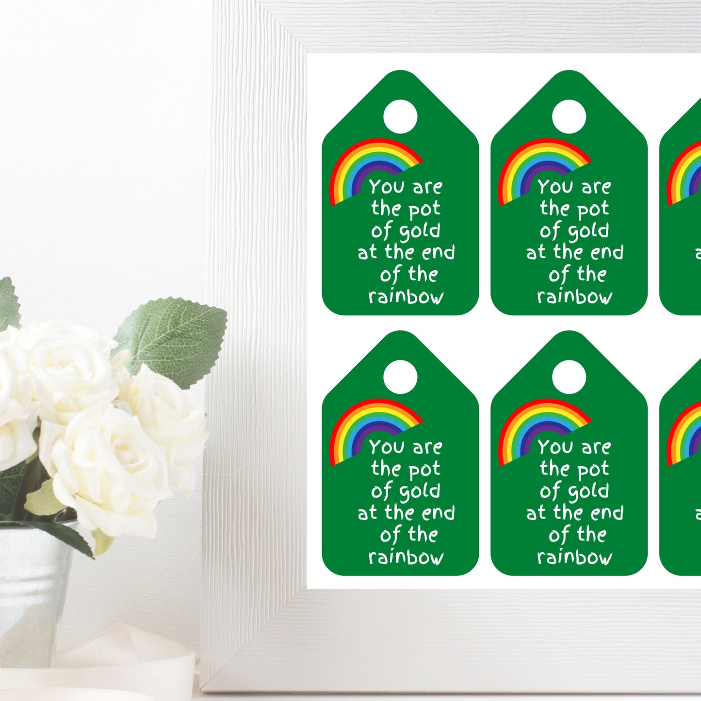 Green/Rainbow St. Patrick's Day Gift Tags, Set of 8, Cute Irish Themed Present Labels