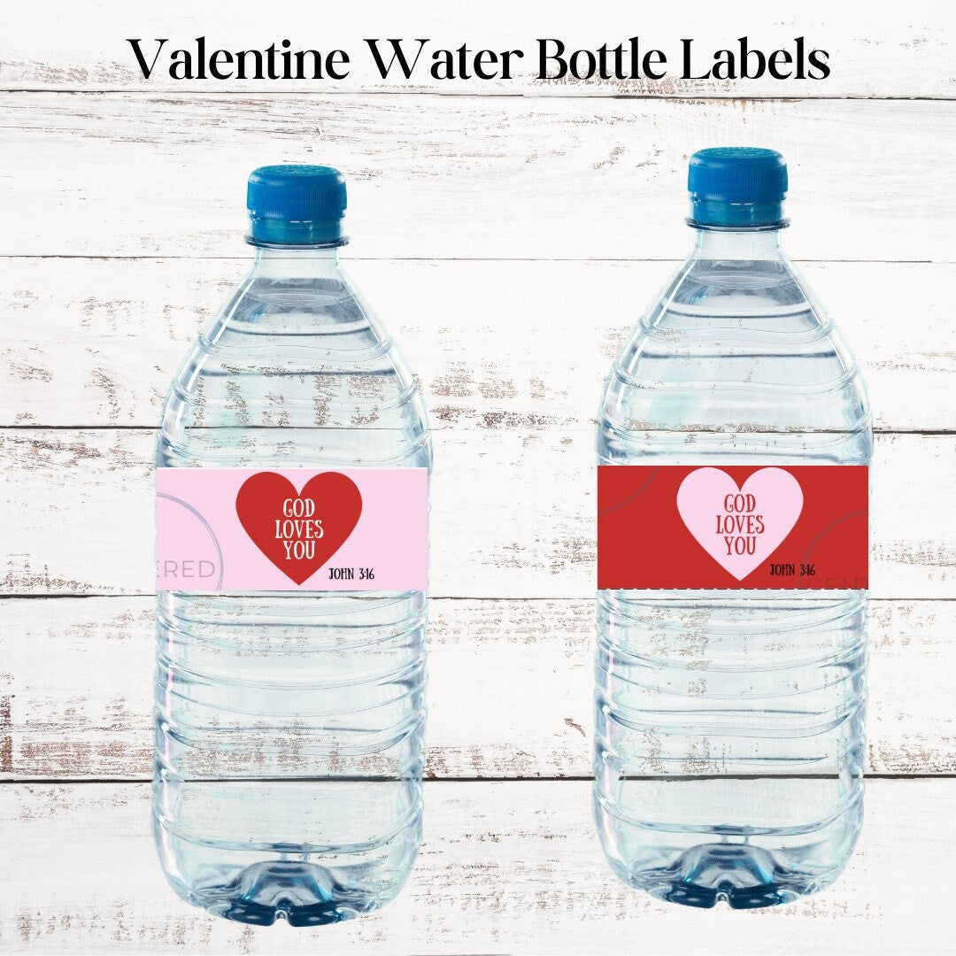 Valentine Gift Tags and Water Bottle Labels - God Loves You | Classroom Valentines | Valentine Printable | Valentine Gift