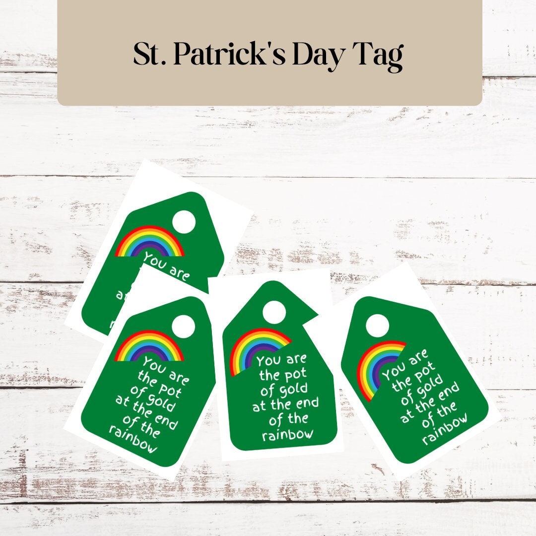 Green/Rainbow St. Patrick's Day Gift Tags, Set of 8, Cute Irish Themed Present Labels