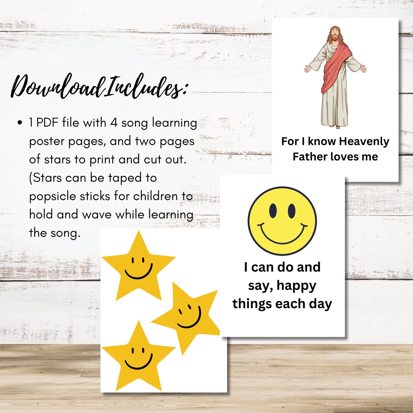 Primary/Nursery Song Props and Flyers - Printable Lyric Pages and Star Props for Interactive Singing Time - Digital Download