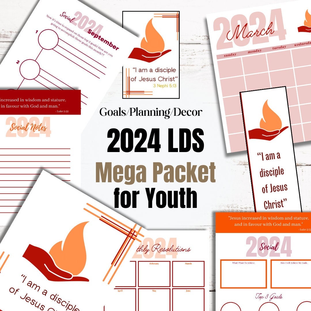 LDS Youth Theme Mega Packet 2024 | Set and Meet Goals | I am a Disciple of Christ Home Decor | Bookmarks | Calendars