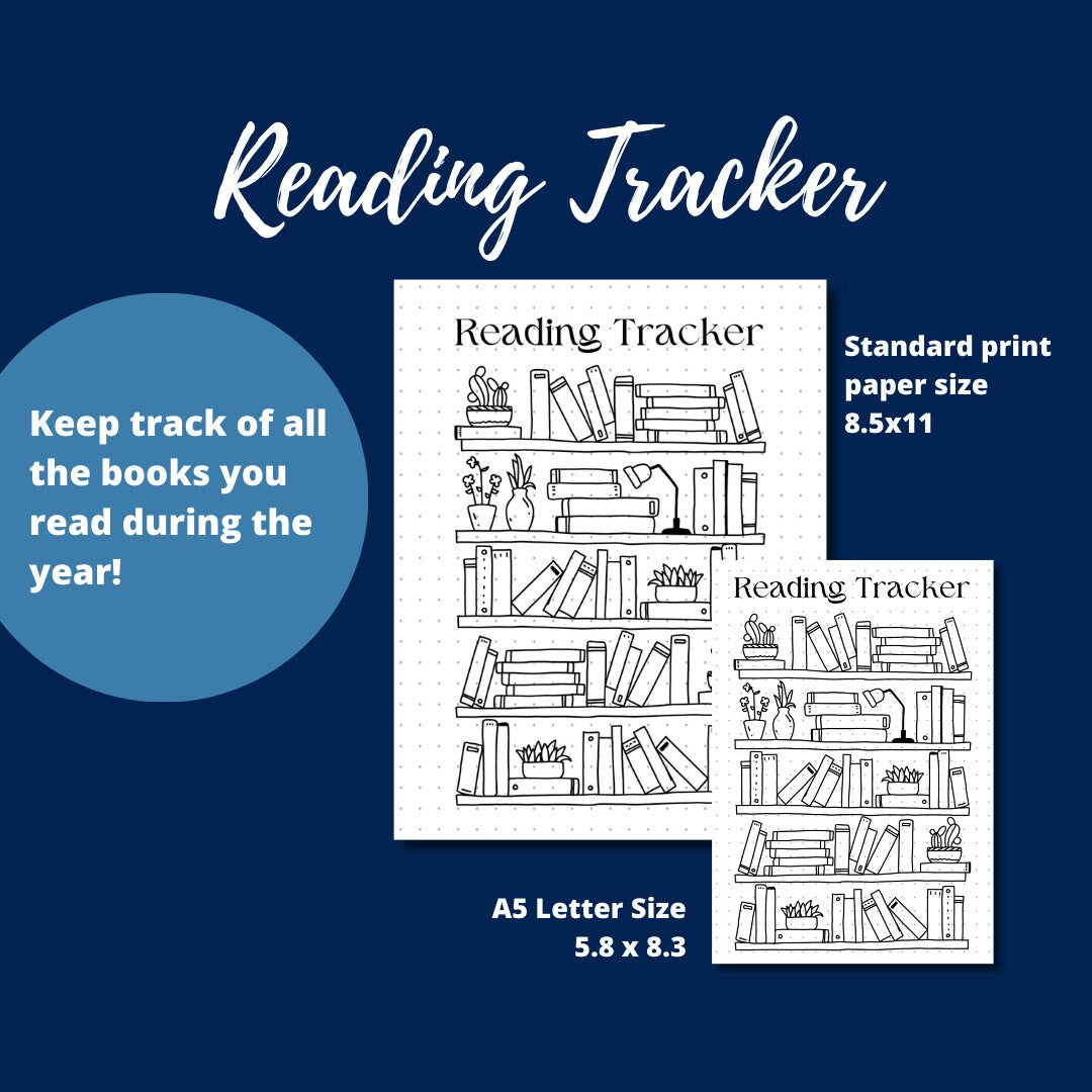 Reading Tracker | Bullet Journal Reading Tracker | PRINTABLE A5 journal page and 8.5x11 page