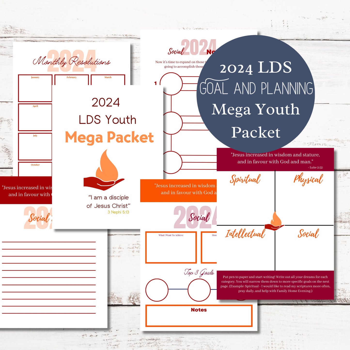 LDS Youth Theme Mega Packet 2024 | Set and Meet Goals | I am a Disciple of Christ Home Decor | Bookmarks | Calendars