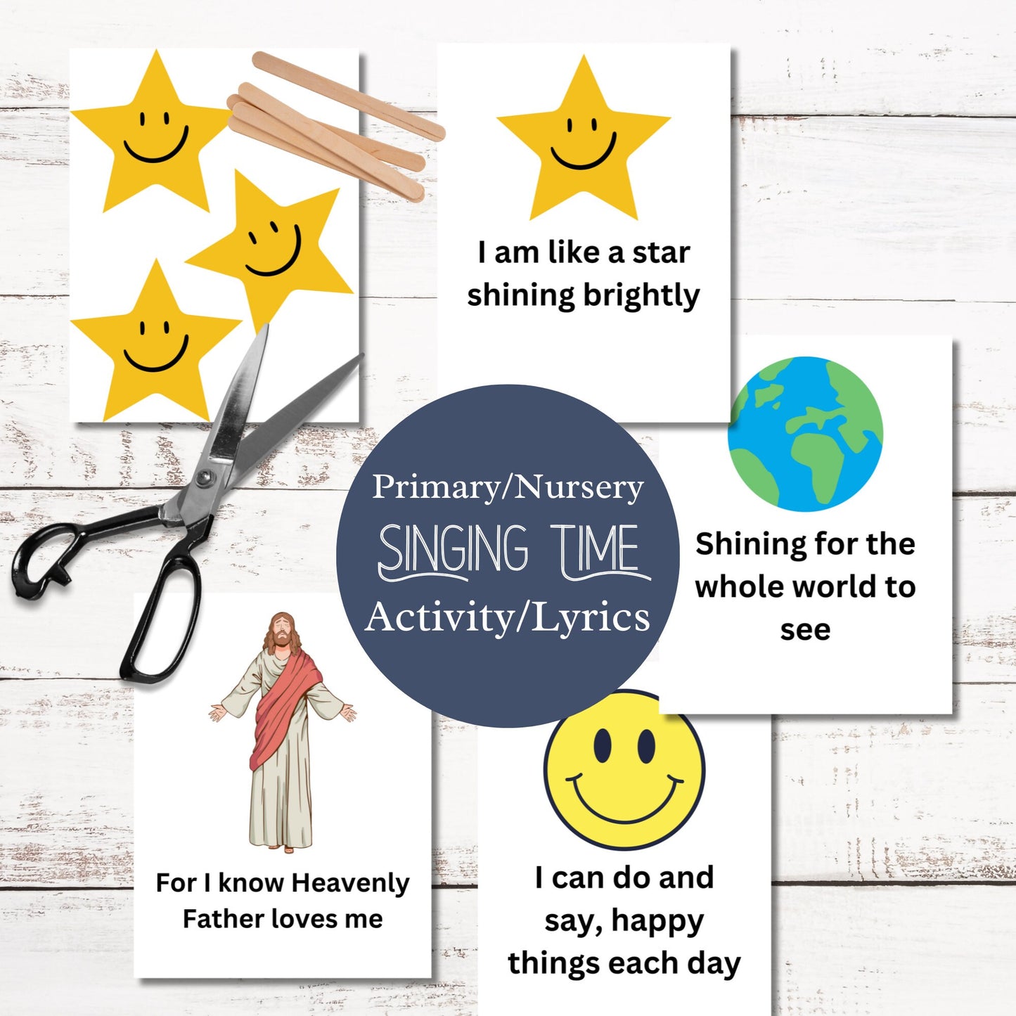 Primary/Nursery Song Props and Flyers - Printable Lyric Pages and Star Props for Interactive Singing Time - Digital Download