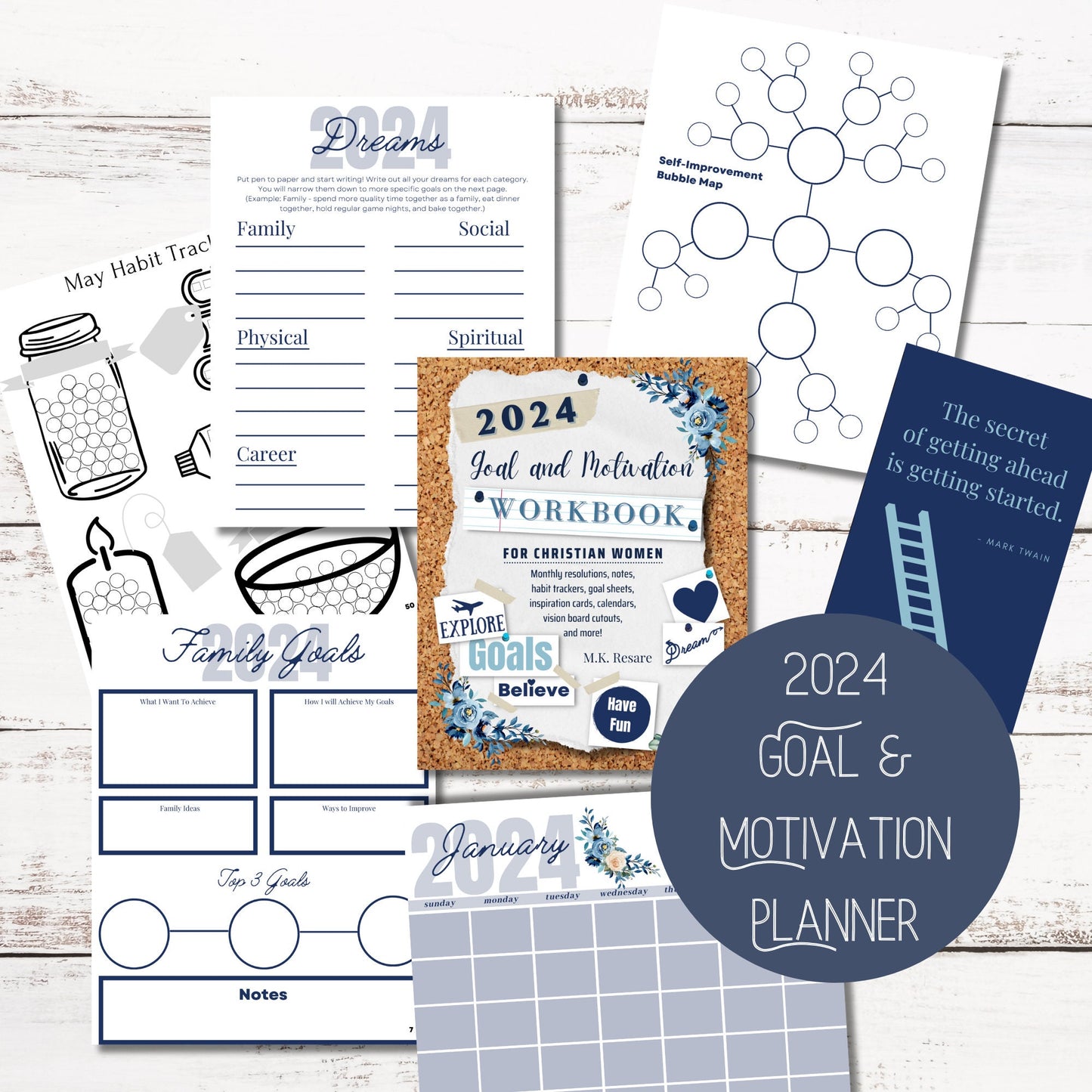 2024 Goal Planner & Motivation Workbook | habit tracker printable