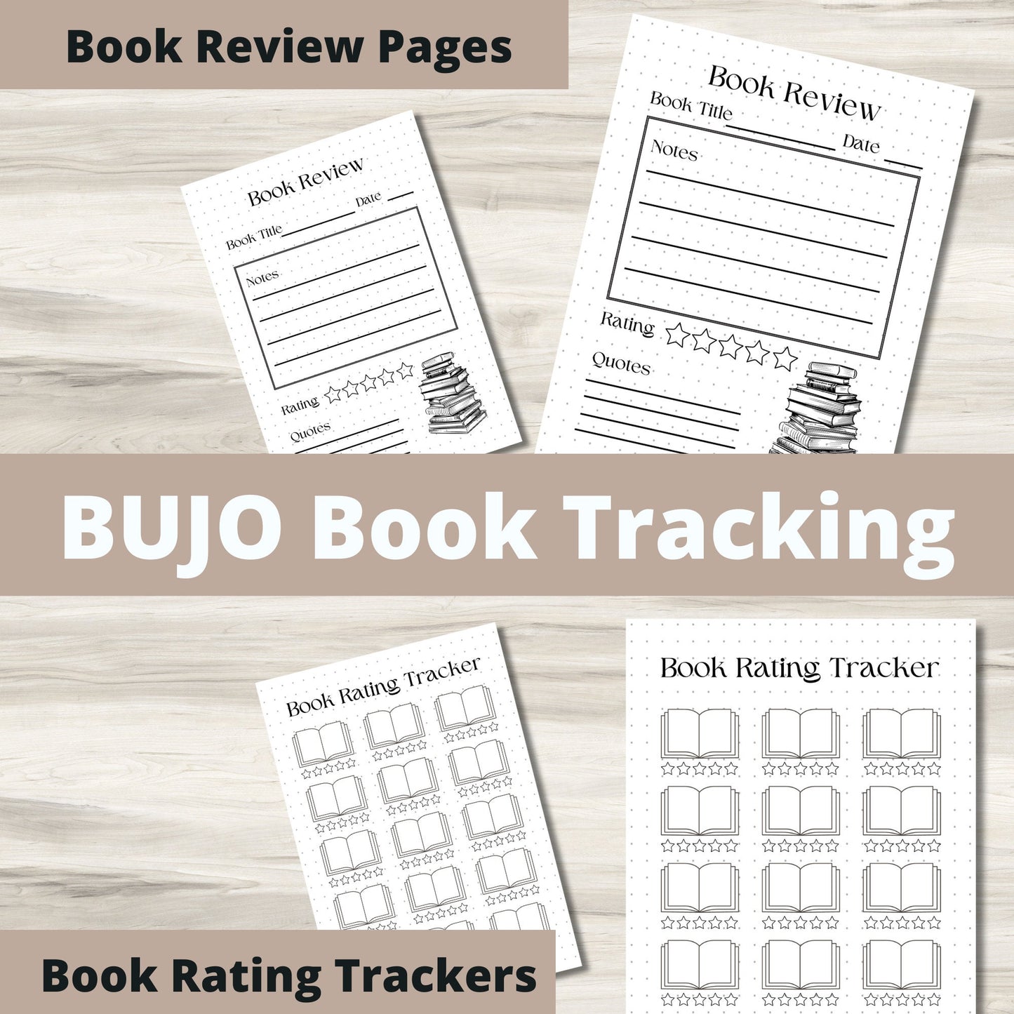 BUJO Book Review and Rating Trackers | Reading Bullet Journal Pages | A5 and 8.5x11