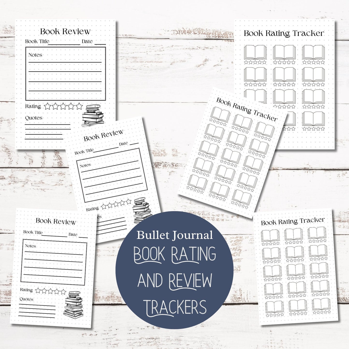 BUJO Book Review and Rating Trackers | Reading Bullet Journal Pages | A5 and 8.5x11