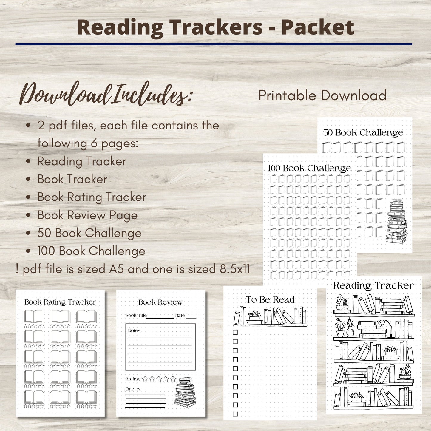 Reading Tracker Packet: A5 & 8.5x11 Printables for Book Lovers | book trackers