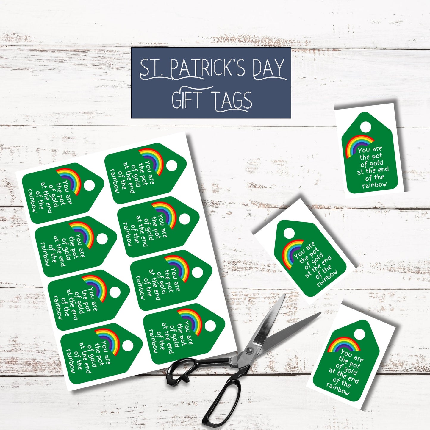 Green/Rainbow St. Patrick's Day Gift Tags, Set of 8, Cute Irish Themed Present Labels